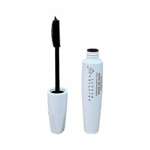 Juodas blakstienų tušas KRISTINA BEAUTY MAKE ME WOW Kristina Beauty juodas blakstienų tušas MAKE ME WOW ir makiažo kempinėlė aksominiame dovanų maišelyje