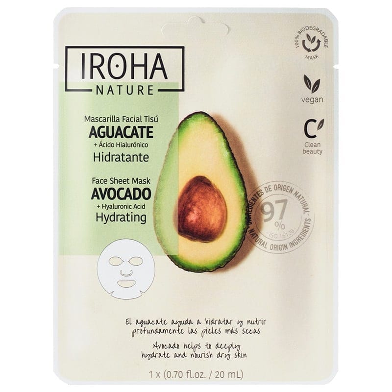 Drėkinamoji veido kaukė Iroha Hydrating Face Sheet Mask Avocado & Hyaluronic Acid MTIN25, su avokadu ir hialurono rūgštimi Iroha drėkinamoji veido kaukė Hydrating Face Sheet Mask Avocado And Hyaluronic Acid MTIN25, su avokadu ir hialurono rūgštimi