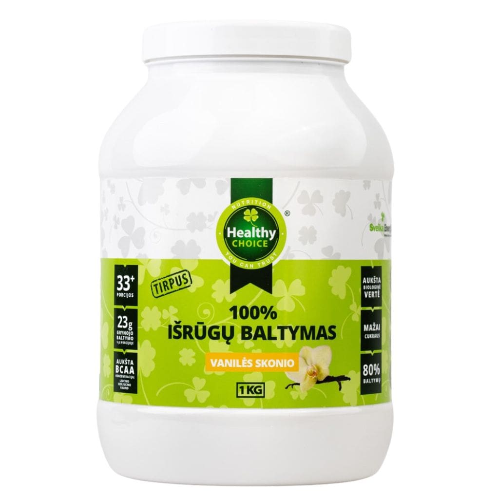 „Healthy Choice“ 100% išrūgų baltymai vanilės skonio, 1kg-min Healthy Choice 100% išrūgų baltymai, vanilės skonio, 1kg