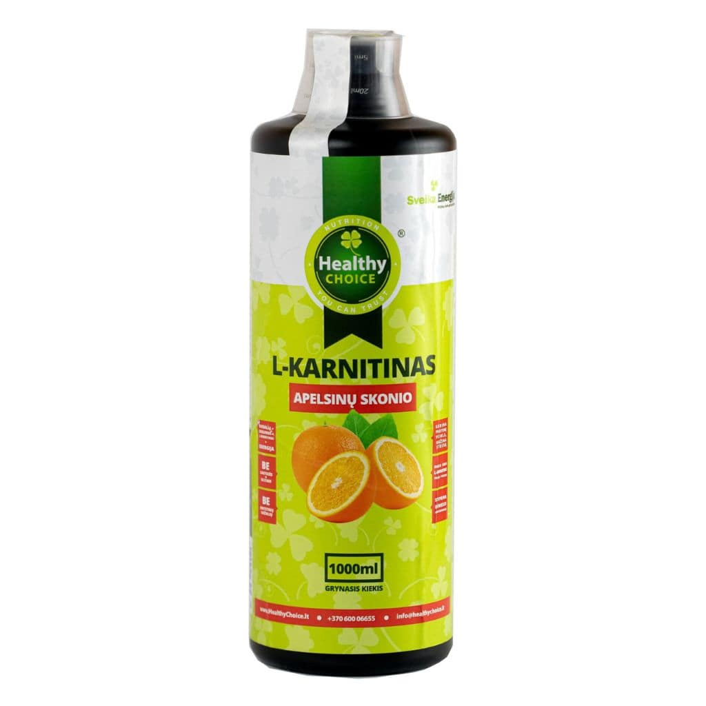 „Healthy Choice“ L-Karnitinas apelsinų skonio, 1000ml-min Healthy Choice riebalų degintojas, L-Karnitinas, apelsinų skonio, 1000ml