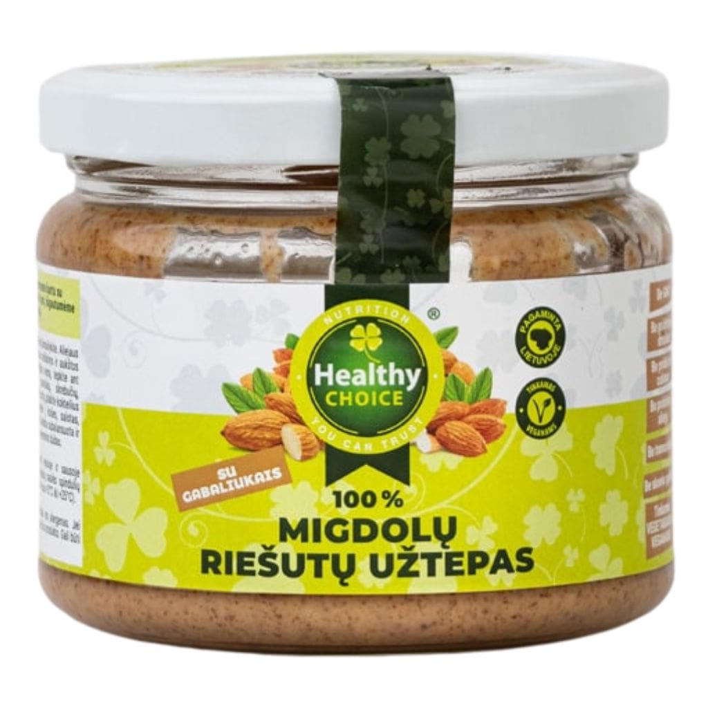 „Healthy Choice“ migdolų riešutų užtepas su gabaliukais, 250g-min Healthy Choice migdolų riešutų užtepas su gabaliukais, 250g