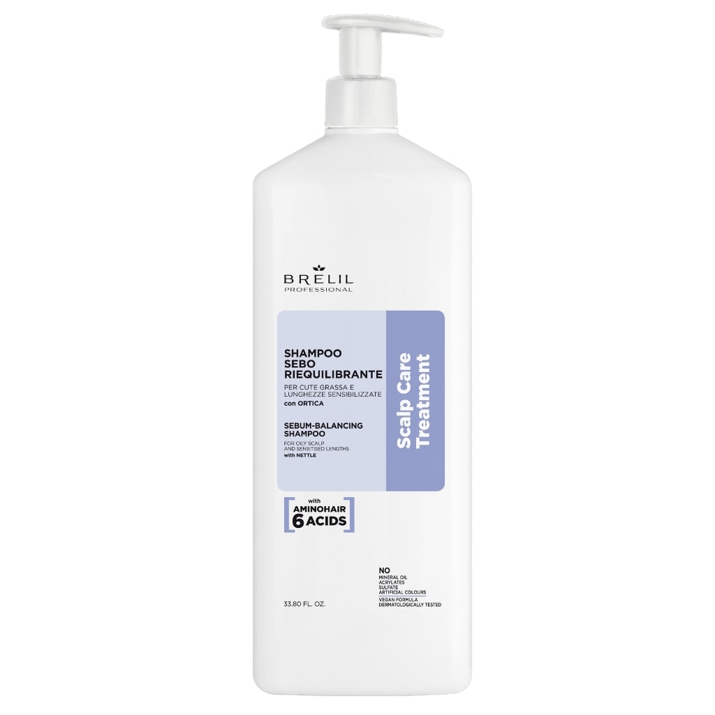 BRELIL šampūnas riebiai galvos odai ir silpniems plaukams SEBUM-BALANCING SHAMPOO, 1000ml-min BRELIL šampūnas riebiai galvos odai ir silpniems plaukams SEBUM-BALANCING SHAMPOO, 1000ml