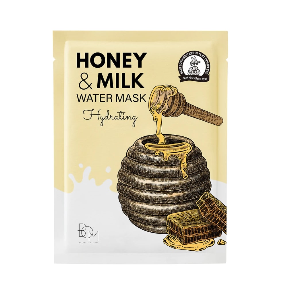 BOM lakštinė veido kaukė drėkinanti odą Honey and Milk Water Mask, 1vnt-min BOM lakštinė veido kaukė drėkinanti odą Honey and Milk Water Mask, 1vnt.