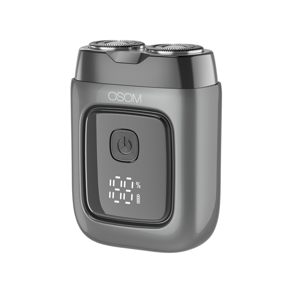 Mini plaukų skutimo mašinėlė-barzdaskutė OSOM LED Metal Body Dual Blade Rotary Shaver OSOM02973, pilkos spalvos