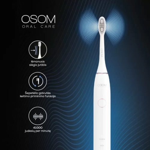 OSOM Oral Care Sonic Įkraunamas, elektrinis, garsinis dantų šepetėlis Toothbrush White OSOMORALV10WH, baltos spalvos (2) OSOM Oral Care Sonic Electric Įkraunamas, elektrinis, garsinis dantų šepetėlis Toothbrush White OSOMORALV10WH, baltos spalvos