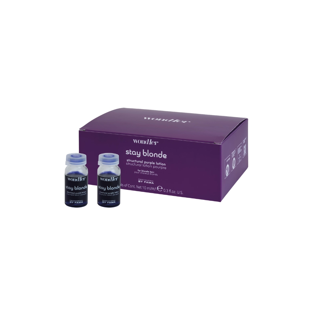 WondHer atstatantis losjonas šviesintiems, pažeistiems plaukams BLONDE PURPLE, 12x10ml WondHer atstatantis losjonas šviesintiems, pažeistiems plaukams BLONDE PURPLE, 1vnt. ampulė