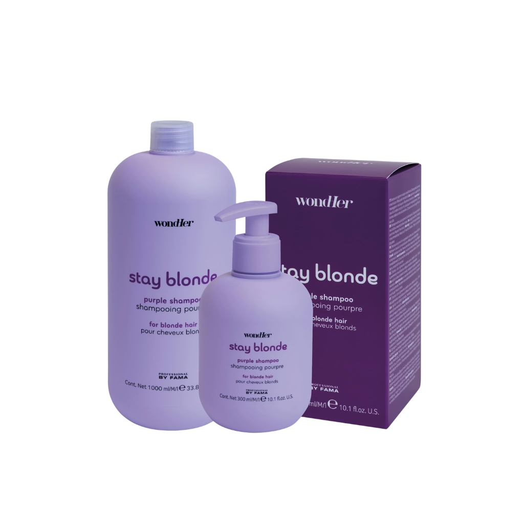 WondHer šampūnas neutralizuojantis nepageidaujamus šiltus tonus plaukuose STAY BLONDE PURPLE, 300ml WondHer šampūnas neutralizuojantis nepageidaujamus šiltus tonus plaukuose STAY BLONDE PURPLE, 1000ml