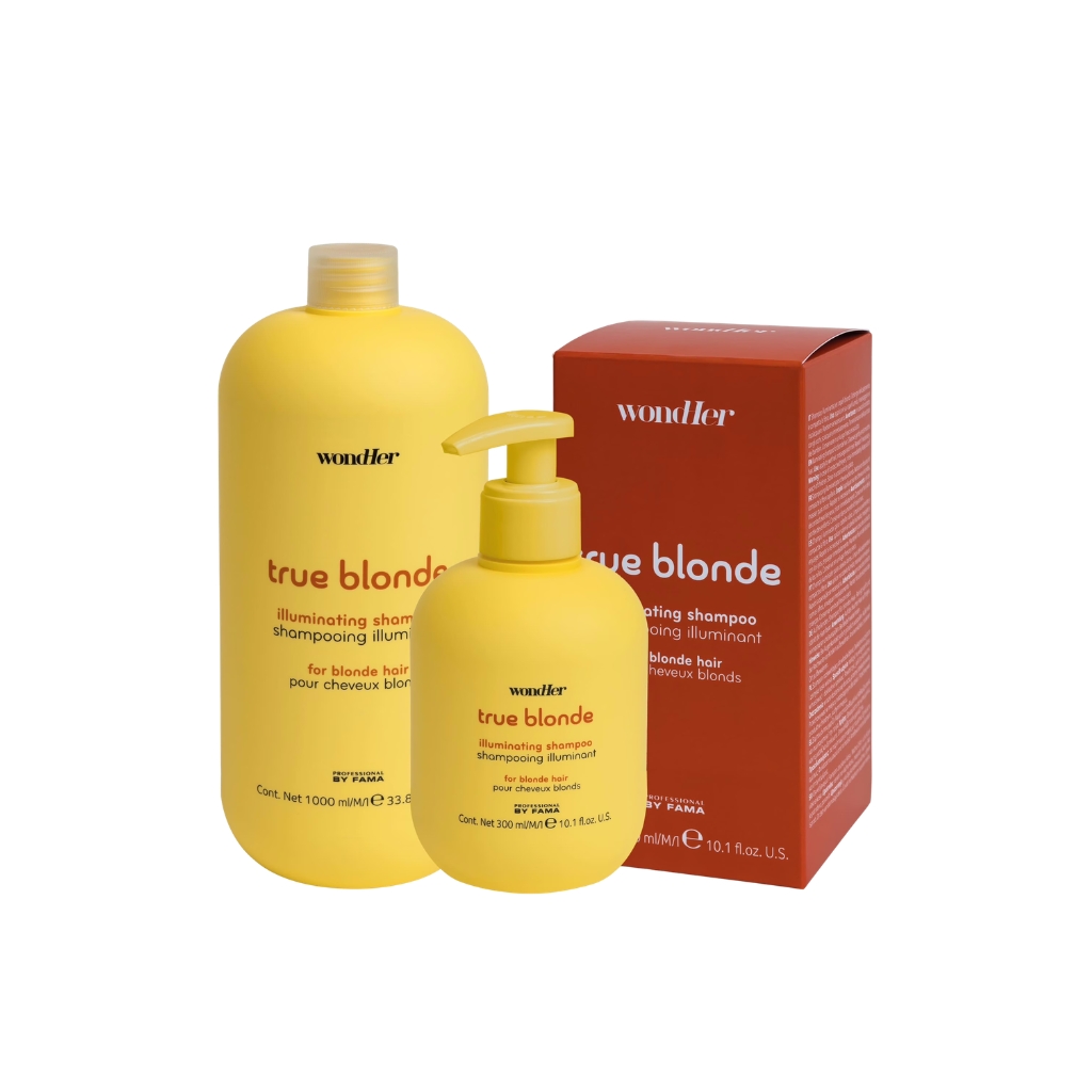 WondHer šampūnas, ypatingai šviesintų, pažeistų plaukų priežiūrai TRUE BLONDE ILLUMINATING, 300ml WondHer šampūnas, ypatingai šviesintų, pažeistų plaukų priežiūrai TRUE BLONDE ILLUMINATING, 1000ml